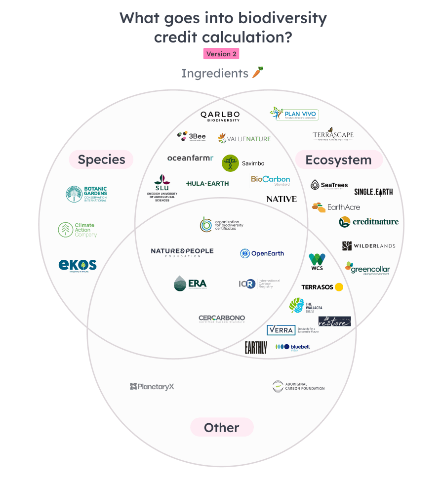 A Venn diagram that shows which "ingredients" the credit schemes are using to calculate their credits. image